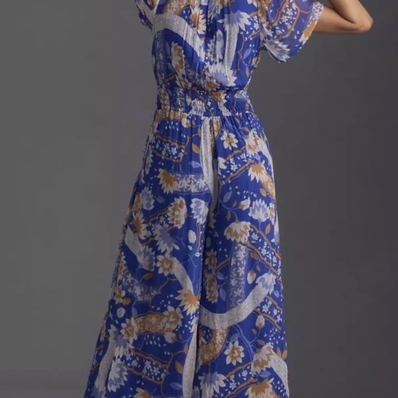 Anthropologie The Somerset Jumpsuit Chiffon Edition Floral Blue Motif - Picture 3 of 7